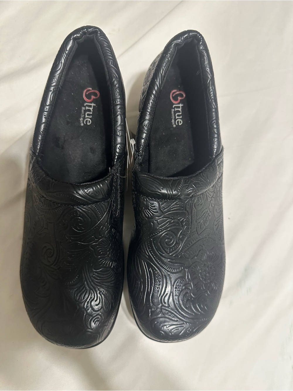 BareTraps Black Embossed Slip-On Mules